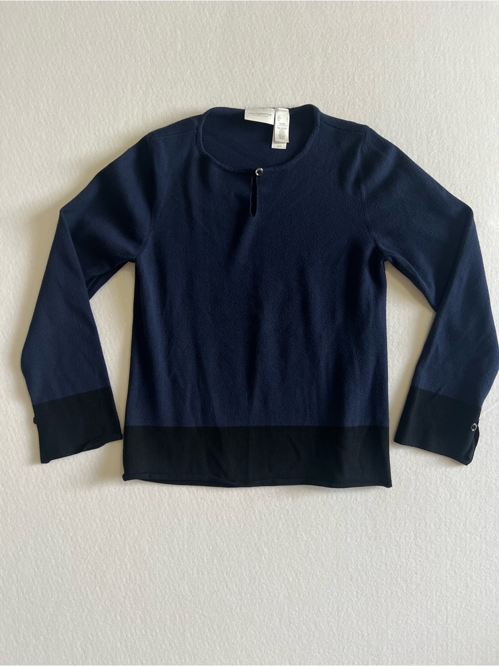 Liz Claiborne Large Navy Black Colorblock Sweater Keyhole Button Y2K